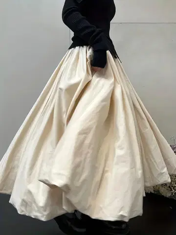 볼륨 벌룬 플레어 롱 스커트