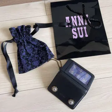 ANNA SUI 패브릭 파우치 블랙 보라색 정기 카드 케이스