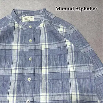 Manual Alphabet 밴드 카라 셔츠 린넨 혼방 체크 1