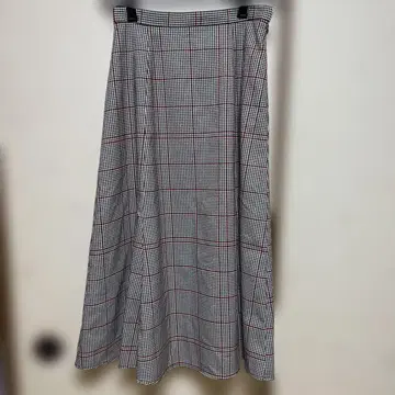 데셍 M 화이트 블랙 체크 플레어 롱 스커트