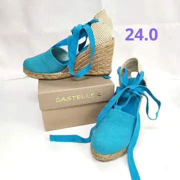 CASTELLER 터콰이즈 캔버스 원단 웨지솔 샌들 24.0