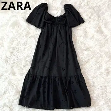 ZARA 자라 엠브로이더리 롱 원피스 자수 블랙 미품 M 검정