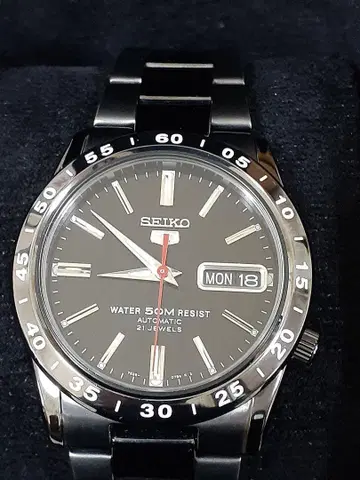SEIKO 오토매틱 손목시계 50m 방수 블랙
