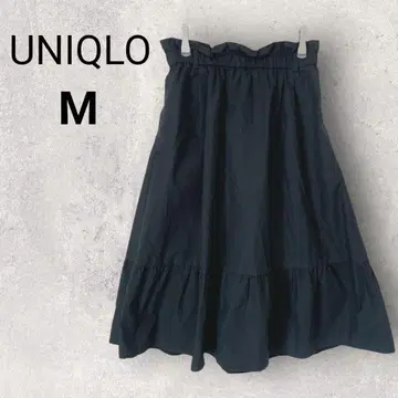 유니클로 하이웨스트 리본 프릴 스커트 미디 M 무지 허리밴딩