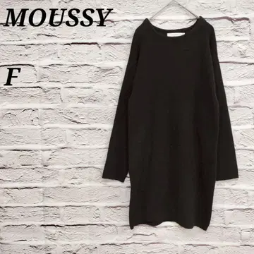 i84/마우지 [ F ] U넥 긴팔 니트 원피스 면 혼방 블랙