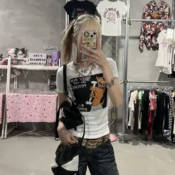 피치 T 애니메이션 캐릭터 티셔츠 y2k 반팔 늑대 뽄