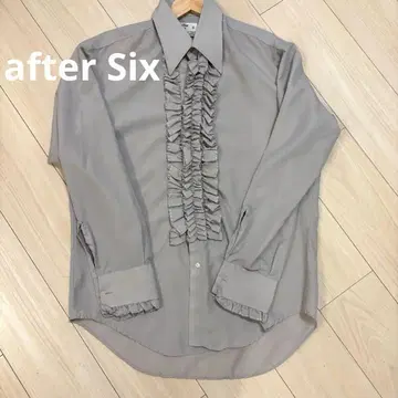 after Six 프릴 셔츠 그레이 계열 긴팔 빈티지 턱시도 셔츠
