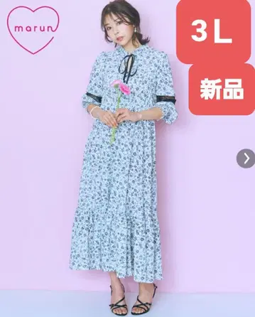 새상품 마룬 플라워 프린트 레이스 3L 원피스