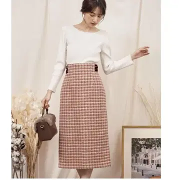 Noela 체크 트위드 타이트 스커트