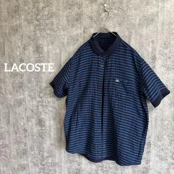 LACOSTE 반팔 셔츠 리버서블 보더 코튼 L 네이비