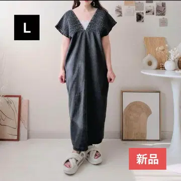 새상품 시마무라 셔링 데님 원피스 블랙