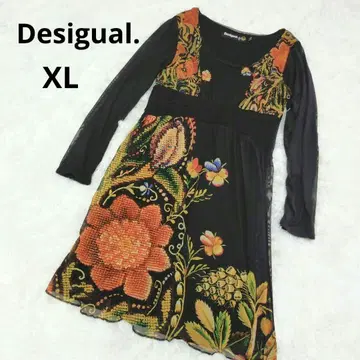 데시구알 꽃무늬 엠파이어 원피스 블랙 XL