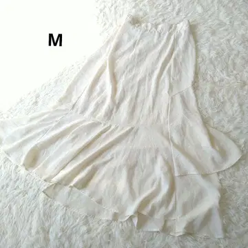 아이보리 플레어 스커트 아시메 변경 디자인 허리밴딩 M