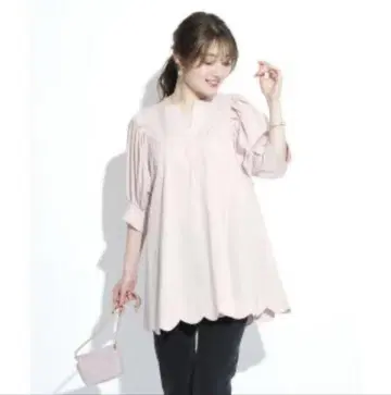 아푸와이저 리셰 볼륨 슬리브 스칼라 튜닉 펄 버튼