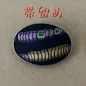 오비 고정 띠 네츠케 블랙 베이스에 보라색과 옐로우 컬러 무늬 NO.3