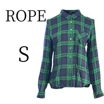 새상품급 ROPE 로페 그린 x 네이비 긴팔 셔츠 블라우스 S