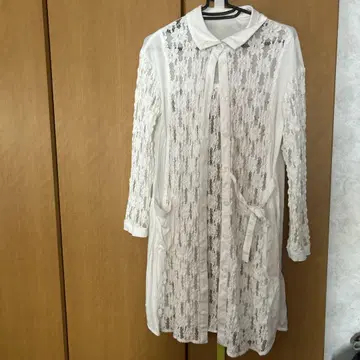마츠오 인터내셔널 화이트 레이스 롱 가디건