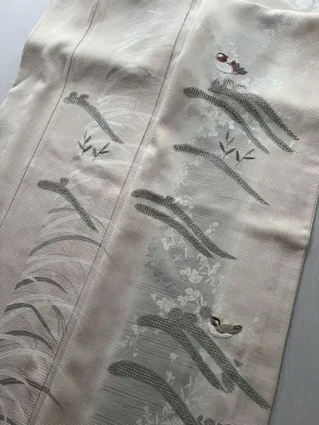 쓰케사게 명주 여름 기모노 화이트 그레이 드론워크 자수 원앙