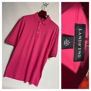 LANDS' END 랜즈엔드 싱글 스티치 쇼킹 핑크 피케 셔츠 M