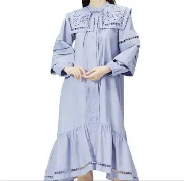 snidel 펀칭 레이스 빅 칼라 원피스 블루 파랑 스나이델