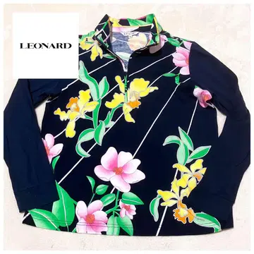레오나르 LEONARD 하프 지퍼 긴팔 티셔츠 꽃무늬 네이비 XL