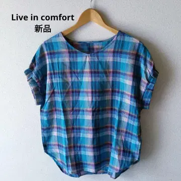 새상품 Live in comfort 블라우스 린넨 체크 넉넉한 핏