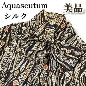 새상품급 Aquascutum 실크 보우타이 리본 블라우스 고급 11호 L