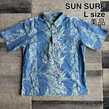 SUN SURF 알로하 셔츠 반팔 L 풀오버 버튼 다운 보타니컬