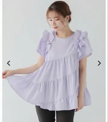 프릴 장식 퍼플 반팔 블라우스
