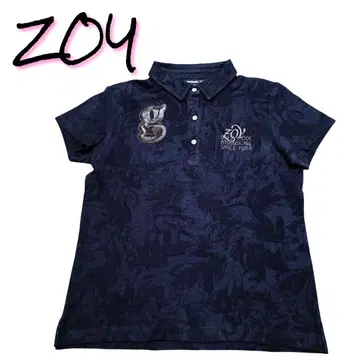 골프 여성용 반팔 피케 셔츠 네이비 올 패턴 ZOY 자수 여름