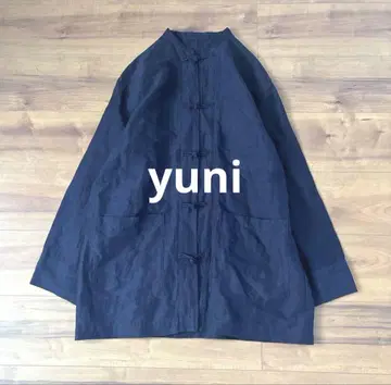 yuni 린넨 혼방 셔츠 차이나 버튼 오버사이즈 네이비 일본제