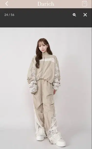 다리치 레이스 도킹 볼륨 개더 셋업 베이지 free