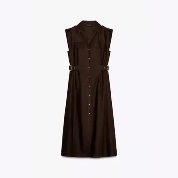 [미품] ZARA 린넨 미디 원피스 다크 브라운 L 사이즈