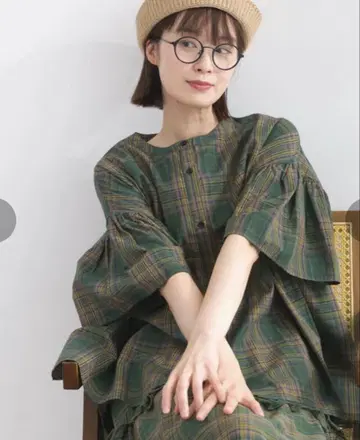 lupilien 루피리앙 선염 체크 소매 프릴 블라우스 새상품