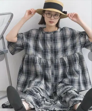 lupilien 루피리앙 선염 체크 소매 프릴 블라우스 새상품
