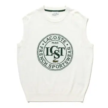 LACOSTE 화이트 니트 베스트 나일론 x 코튼 자카드 니트 베스트