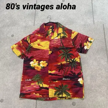 80svintage 빈티지 ALOHA 알로하 코튼 코르크 버튼 오픈 카라