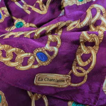 빈티지 La Chatelaine 보라색 체인 패턴 스카프