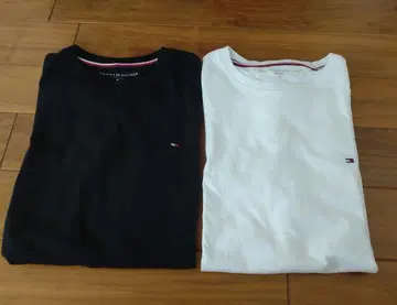 TOMMY HILFIGER 남성용 T셔츠 블랙 화이트 2매 M 사이즈