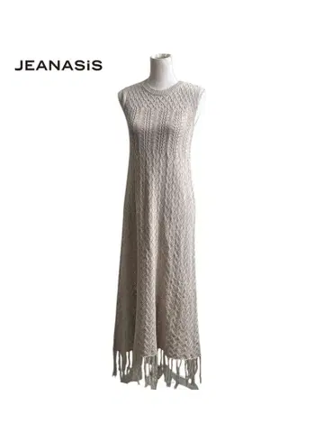 JEANASIS 지나시스 시스루 짜임 밑단 프린지 니트 롱 원피스