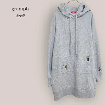 [그라니프] graniph 후드티 튜닉 기장 풀오버 자수 그레이 F