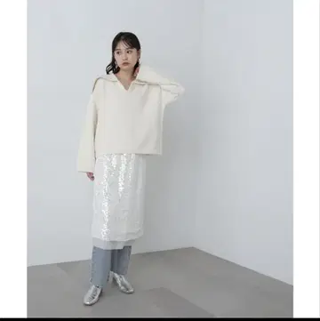 스팽글 미디 스커트 N.