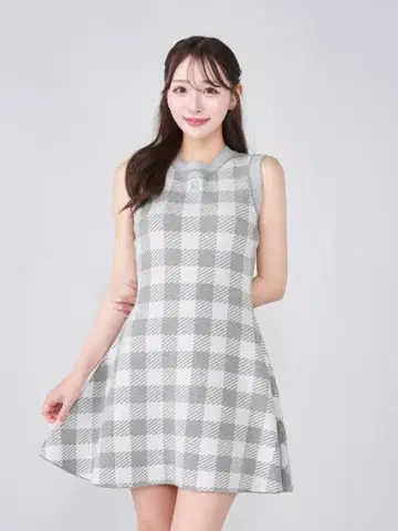 darich 로고 깅엄 니트 미니 원피스 그레이