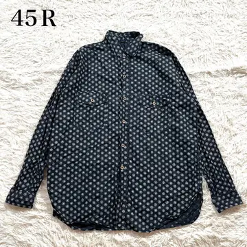 새상품급 45R 시가 도트 프린트 908 야마 셔츠 인디고 네이비 나염