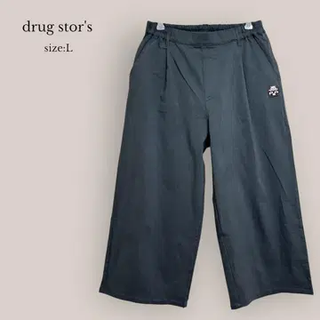 [ drug stor's ] 크롭 와이드 팬츠 자수 원포인트 밴딩 L
