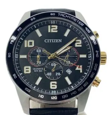 CITIZEN 시티즌 쿼츠 크로노그래프 블랙 가죽 벨트