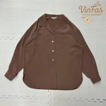 vintage 브라운 오픈 카라 셔츠 긴팔 포켓 부착 심플 평상복