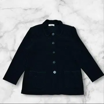 vintage 리브 니트 버튼 자켓 블랙