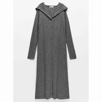 ZARA 리브 니트 롱 가디건 후디 후드티 롱 기장 M 그레이