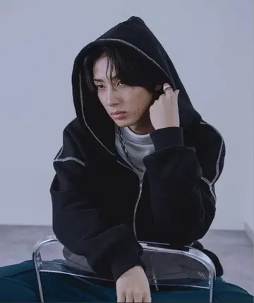 오버사이즈 블랙 풀 집업 후드티 더블 지퍼 스티치 후드티